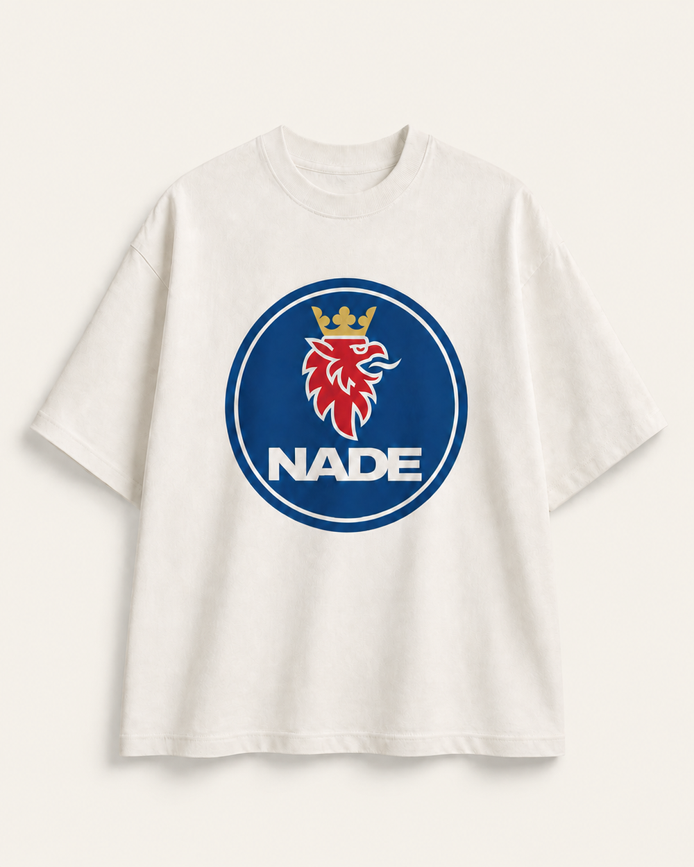 NADE Griffin Crest Tee product view on warm off-white background