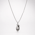 Silver skull grenade pendant necklace on white background